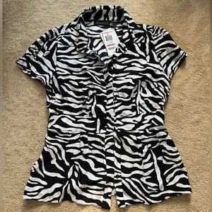 New INC international concepts silk button blouse top collar shirt zebra 10p